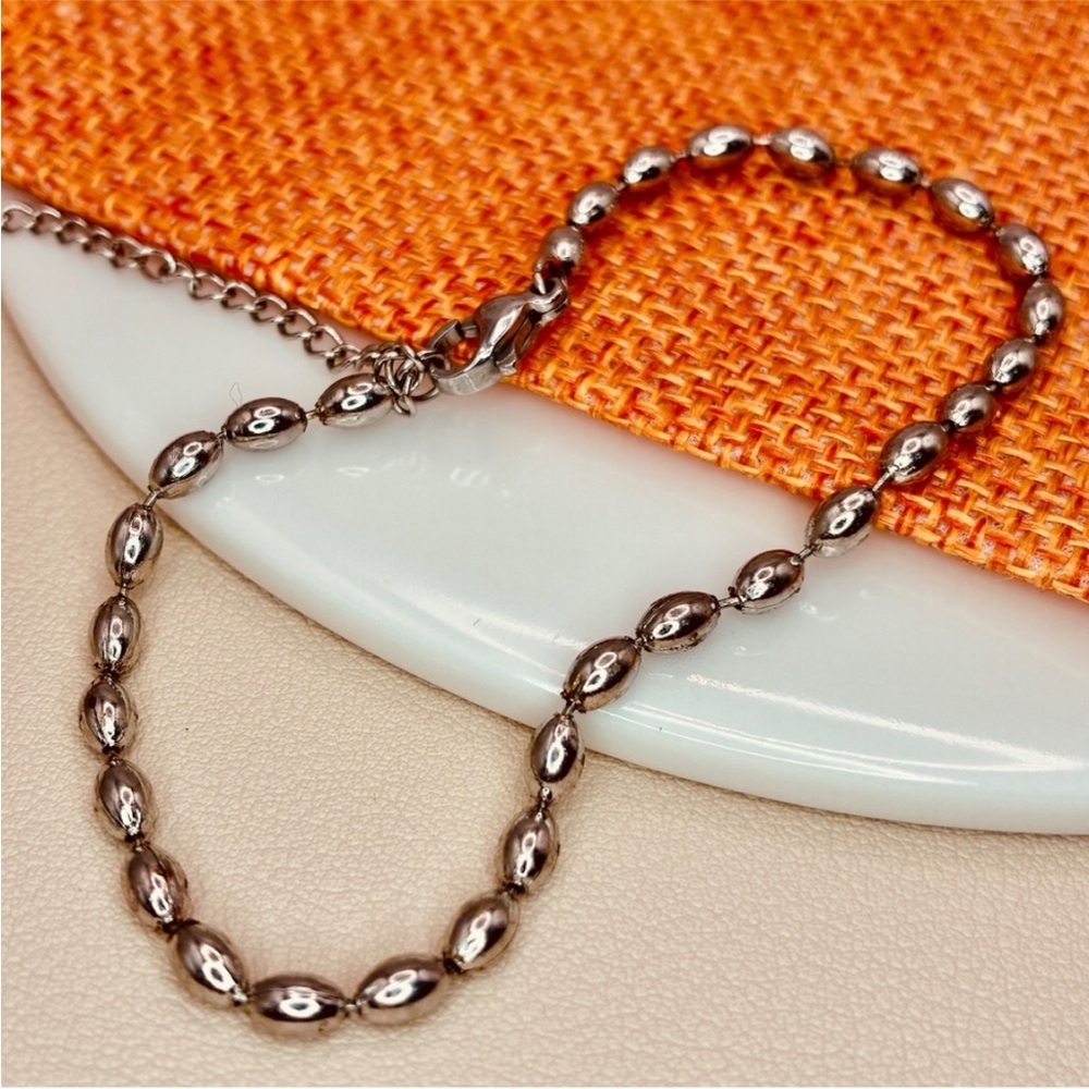 Elegant Silver Rice  Beaded Style Chain Necklace